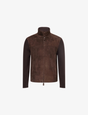 Emporio Armani Mens Blouson Knitted Suede And Wool-blend Jacket Meteorite In Gray