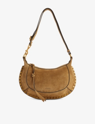 Isabel Marant Womens Taupe/gold Oskan Moon Suede Shoulder Bag