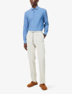 Corneliani Mens Long-sleeve Regular-fit Chambray Shirt Dark Ceruole Bright In Blue