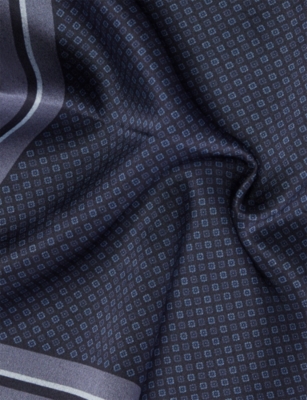 Corneliani Mens Grey Melange Antracite Branded Graphic-pattern Silk Pocket Square