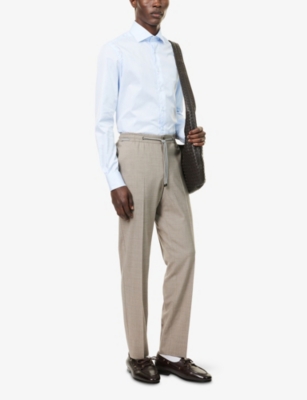 Corneliani Mens  Slim-leg Drawstring Cotton-blend Trousers In Green