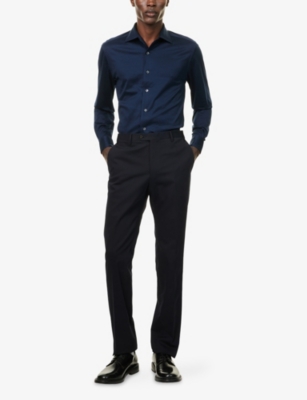 Corneliani Mens Straight-leg Mid-rise Cotton And Cashmere-blend Trousers Navy Blue In Black