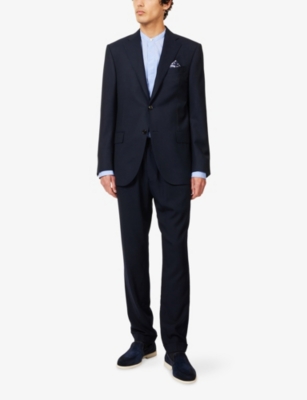 Corneliani Mens China Blue Notched-collar Long-sleeved Wool Jacket In Blue