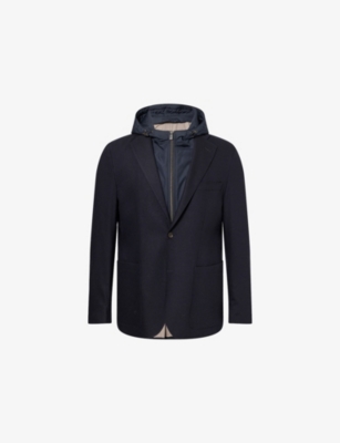 CORNELIANI: Hooded Long-Sleeve Wool-Cashmere Blend Jacket