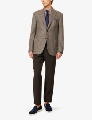 Corneliani Mens Natural / Beige 033 Notched-collar Long-sleeved Wool-cashmere Blend Jacket In Brown