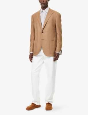 Corneliani Mens Natural / Beige 033 Leader Single-breasted Wool And Cashmere-blend Jacket In Brown