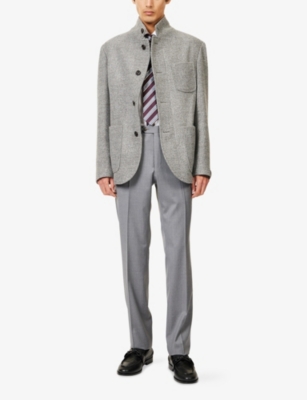 Corneliani Mens Grey Melange Ivory Patch-pocket Zip-up Wool-blend Jacket In Gray