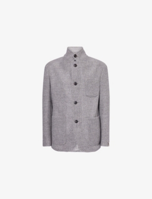Corneliani Mens Grey Melange Ivory Patch-pocket Zip-up Wool-blend Jacket In Gray