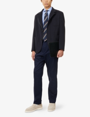 Corneliani Mens Dark Blue Patch-pocket Corn-button Wool Jacket In Blue