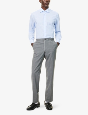 Corneliani Mens Blue Melange China Regular-fit Stripe-print Wrinkle-free Cotton Shirt In Blue