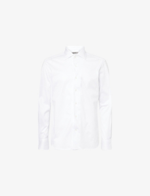 Corneliani Mens Regular-fit Logo-embroidered Linen Shirt Optical White In White