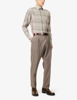 CORNELIANI: Check-Pattern Long-Sleeve Silk Shirt