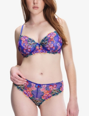 Savage X Fenty X Fenty Womens Rendezvous Blue Sunchaser Lace Unlined Plunge Lace Bra In Blue