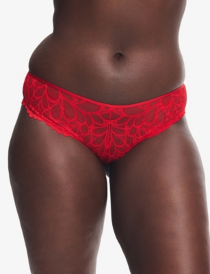 Savage X Fenty X Fenty Womens Timeless Red Savage Not Sorry Lace Cheeky Briefs In Red