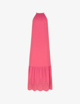 RO&ZO: Broderie-Hem Halterneck Sleeveless Cotton Midi Dress
