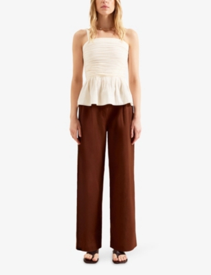 Ro&zo Womens Cream Square-neck Peplum-hem Cotton Top