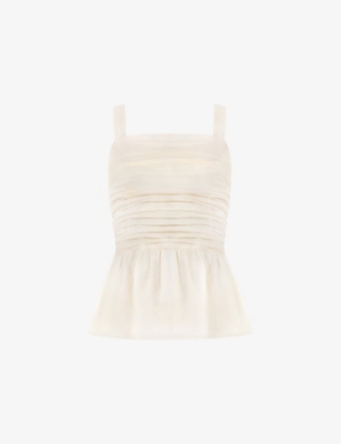 Ro&zo Womens Cream Square-neck Peplum-hem Cotton Top