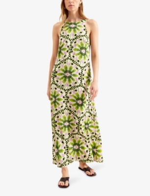 Ro&zo Womens Mosaic-print Round-neck Stretch-woven Maxi Dress Green In Multi