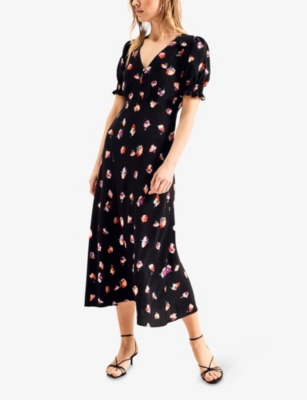 Ro&zo Womens Multi Floral-print Short-sleeved Woven Midi Dress