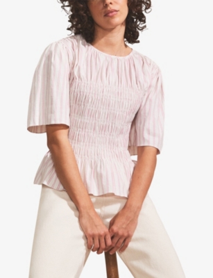 RO&ZO: PINK STRIPE SHIRRED TOP