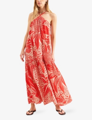Ro&zo Womens Brown Floral-print Halterneck Cotton Maxi Dress