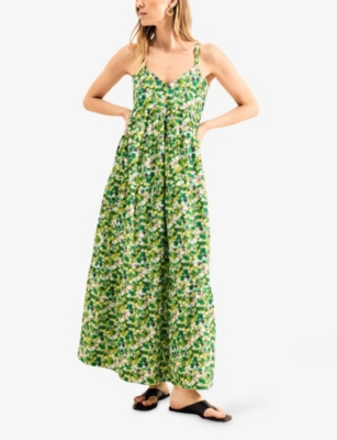 Ro&zo Womens Green Ditsy-print V-neck Tiered Cotton Maxi Dress In Green