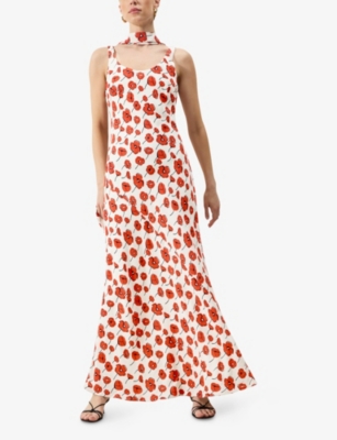 RO&ZO: Ella Poppy-Print Neck-Tie Woven Maxi Dress