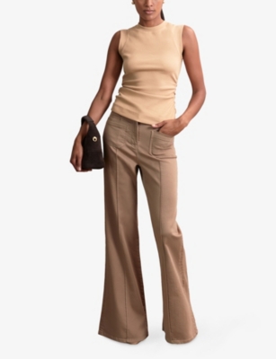Reiss Womens Camel Trudy Ruched Stretch-cotton Top In Neutral