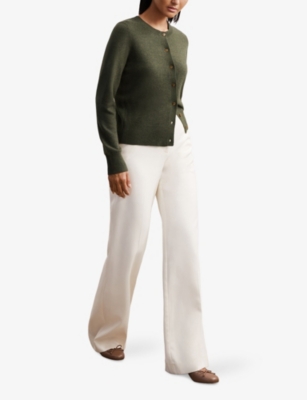 Reiss Womens Rima Slim-fit Wool And Cashmere-blend Cardigan Green In Green