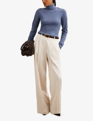 Reiss Womens  Corrine Epaulette Roll-neck Wool Jumper In Blue