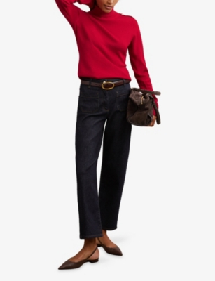 Reiss Womens  Corrine Epaulette Roll-neck Wool Jumper In Red