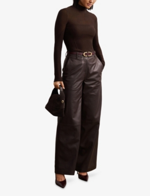 Reiss Womens  Sofia Funnel-neck Knitted Top In Brown