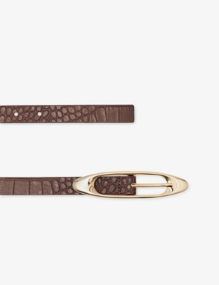 Reiss Womens Burgundy Evelina Oval-buckle Textured Leather Belt In Brown