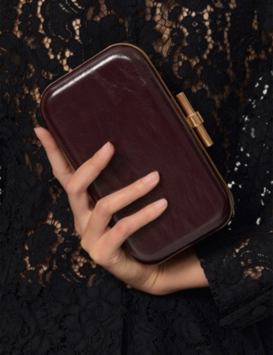 Reiss Womens Burgundy Junie Faux-patent Box Clutch In Burgundy