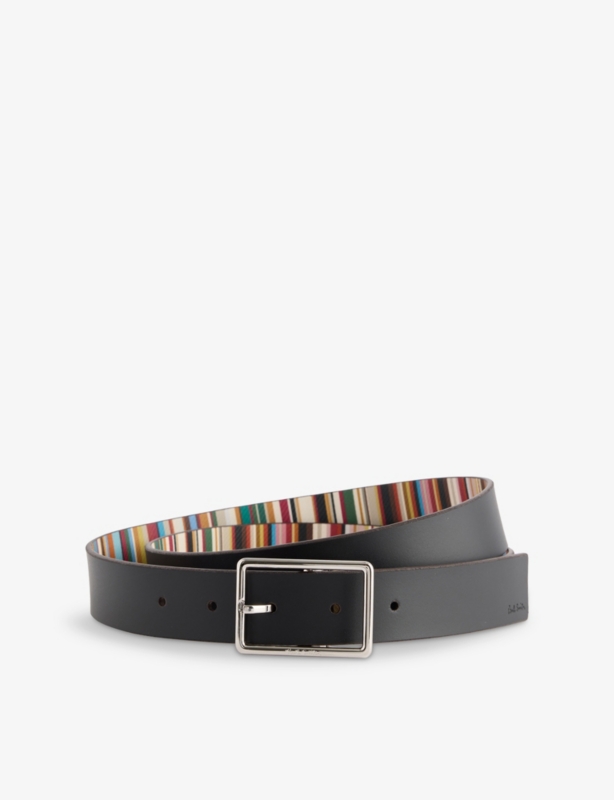 Striped Reversible Leather Belt
