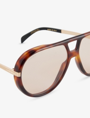 Eyewear By David Beckham Mens Havana Gold 99/voyager Pilot-frame Acetate Sunglasses In Gold