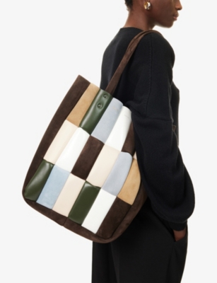 Khaite Womens Dark Brown Multi Zoe Patchwork Leather Tote Bag