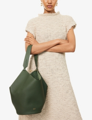 Khaite Womens Bottle Green Lotus Small Leather Tote Bag