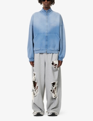 BALENCIAGA: Embroidered-Text Faded-Wash Cotton-Jersey Jacket