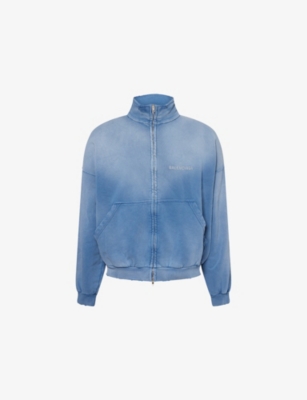 BALENCIAGA: Embroidered-Text Faded-Wash Cotton-Jersey Jacket