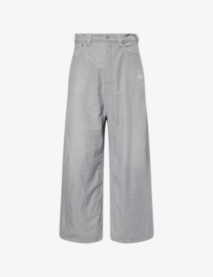 BALENCIAGA: Brand-Embroidery Wide-Leg Denim Jeans