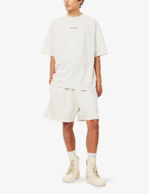 BALENCIAGA: Embroidered-Logo Relaxed-Fit Cotton-Jersey Shorts