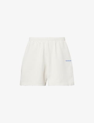 BALENCIAGA: Embroidered-Logo Relaxed-Fit Cotton-Jersey Shorts