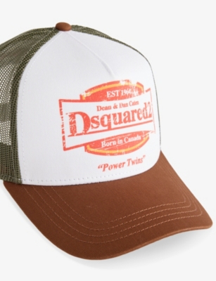 Dsquared2 Mens Bianco/ Militare/ Miele Logo-embroidered Cotton Cap