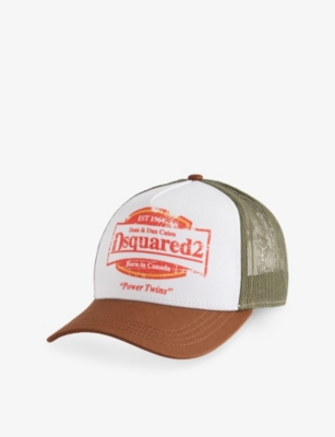Dsquared2 Mens Bianco/ Militare/ Miele Logo-embroidered Cotton Cap