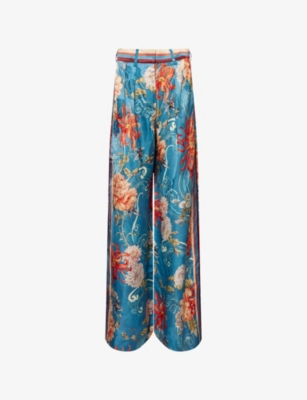 Alemais Floral-print Pleated Trousers In Blue
