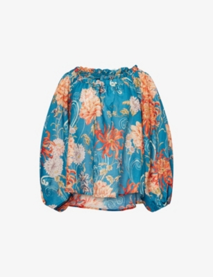 Alemais Womens Fletcher Off-the-shoulder Ramie Top Blue