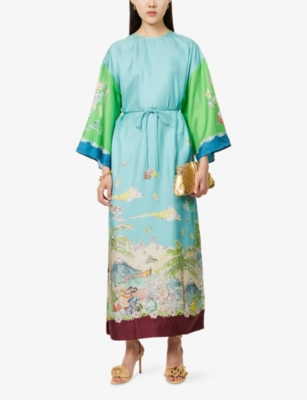 Alemais Womens Daria Graphic-print Silk Midi Dress Multi In Blue
