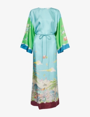 Alemais Womens Daria Graphic-print Silk Midi Dress Multi In Blue