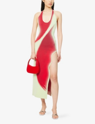 Ph5 Womens Cherry Red Noah Halterneck Knitted Midi Dress In Multi